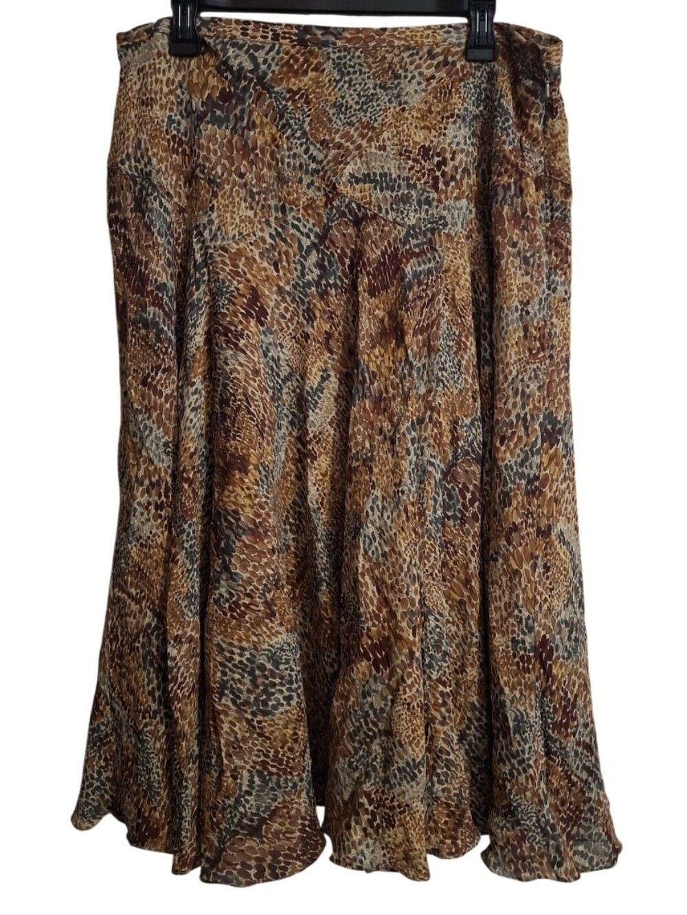 Jones New York %100 Silk Brown Multi Print Flared Skirt Size 14